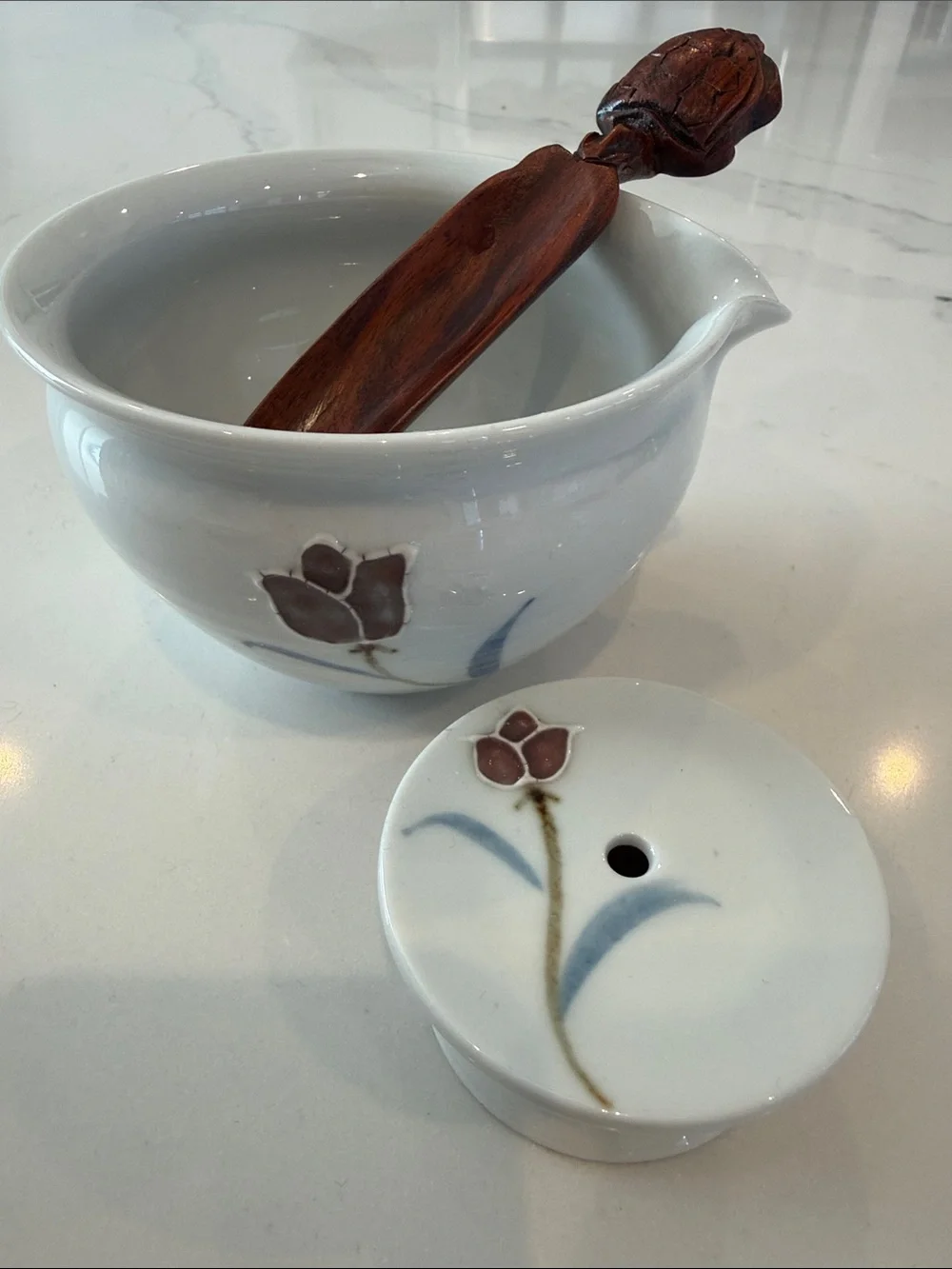 Asian Ceramic Tea Set with Floral Motif